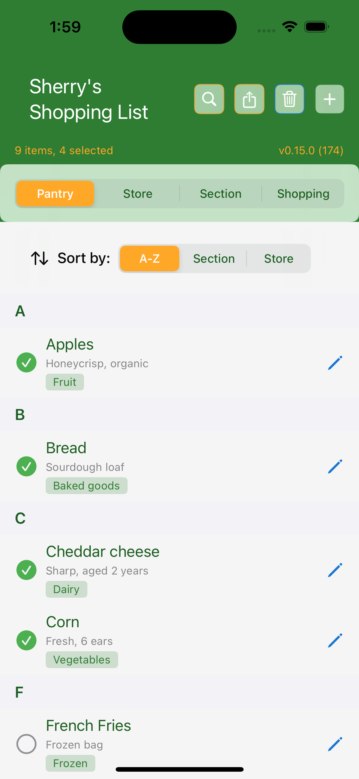 Pantry view showing organized grocery items