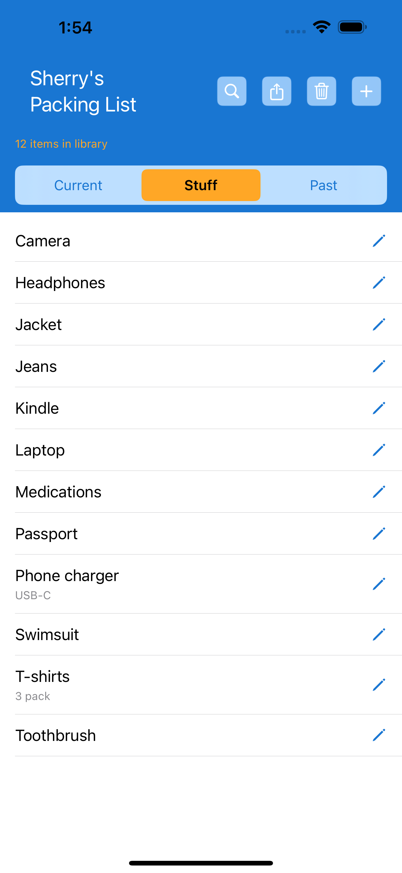 Stuff view showing your item library